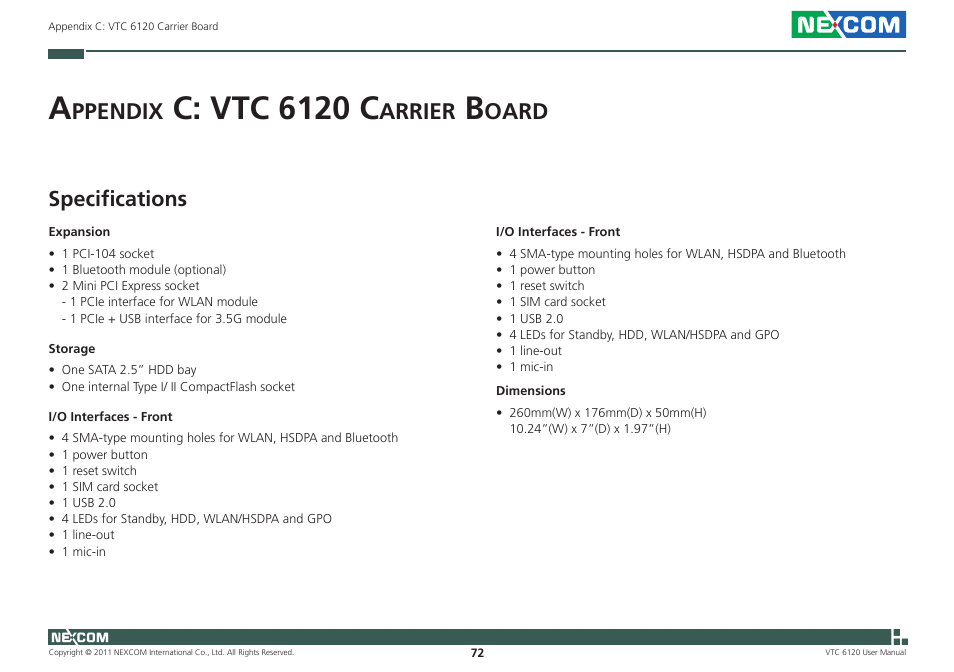 C: vtc 6120 c, Ppendix, Arrier | Oard | NEXCOM VTC 6120 User Manual | Page 85 / 116