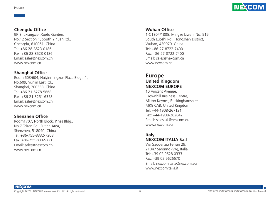 Europe | NEXCOM VTC 6200 User Manual | Page 11 / 81