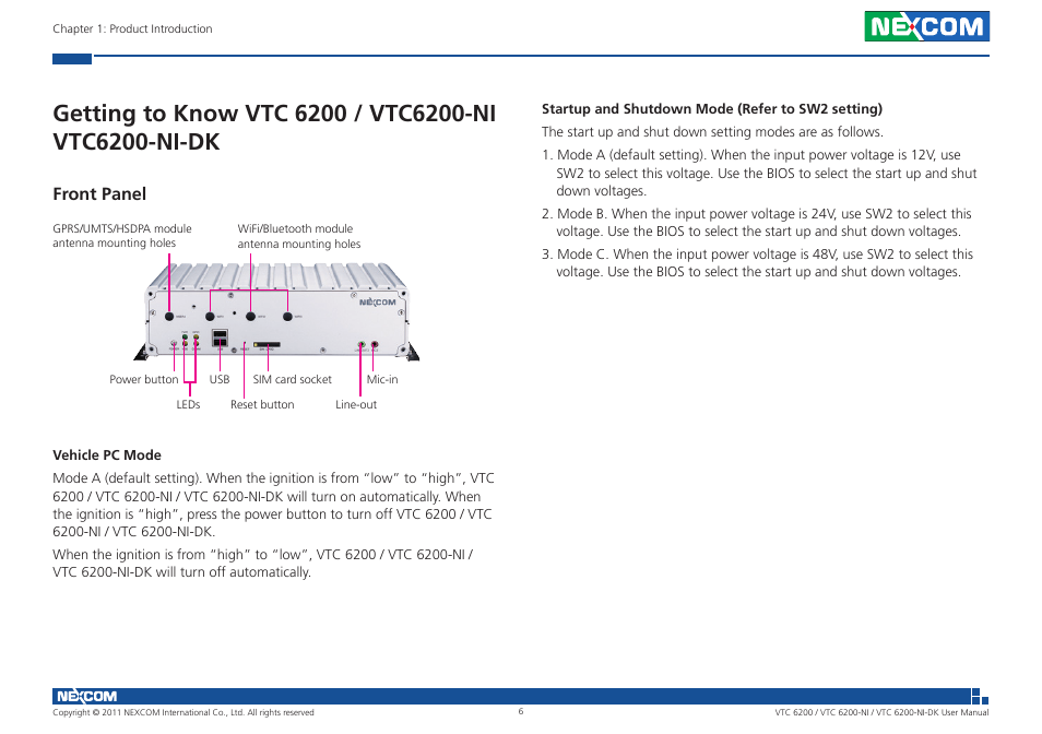 Front panel | NEXCOM VTC 6200 User Manual | Page 19 / 81