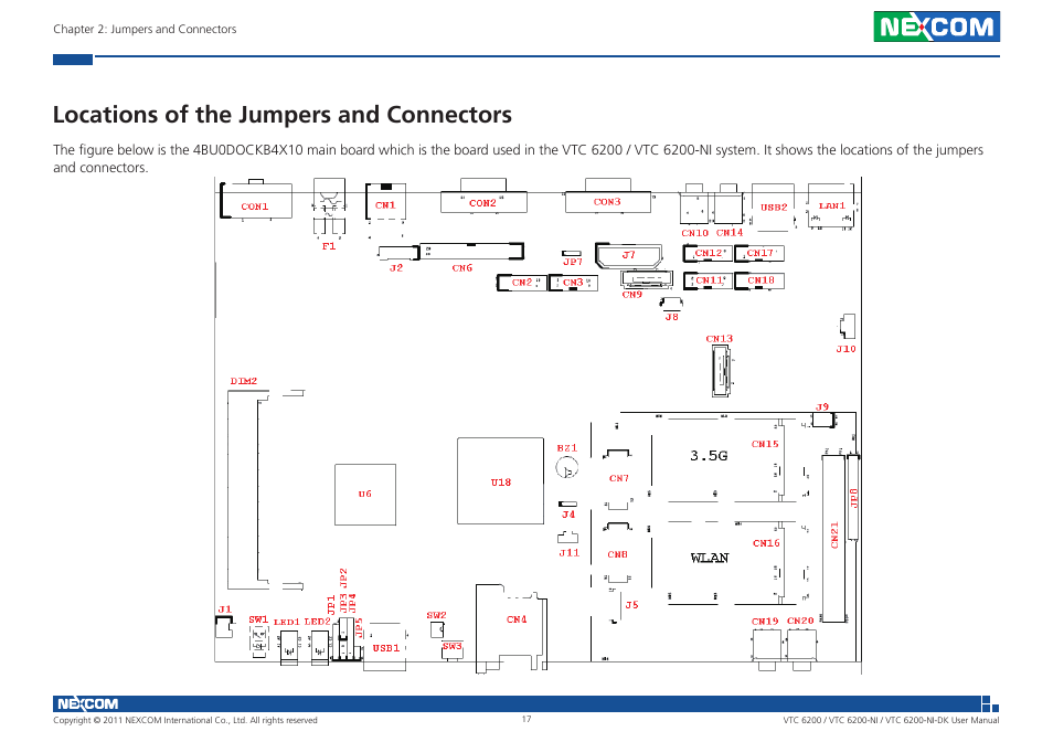 Locations of the jumpers and connectors | NEXCOM VTC 6200 User Manual | Page 30 / 81
