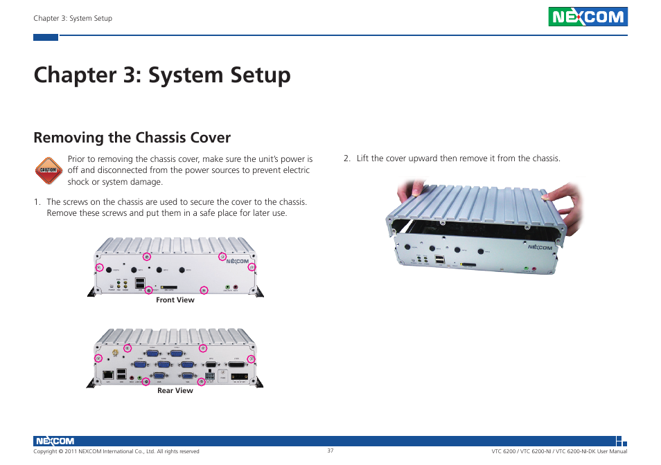 Chapter 3: system setup, Removing the chassis cover | NEXCOM VTC 6200 User Manual | Page 50 / 81