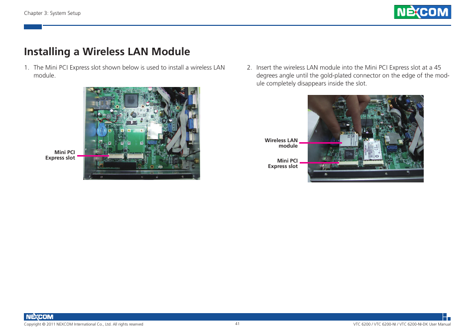 Installing a wireless lan module | NEXCOM VTC 6200 User Manual | Page 54 / 81