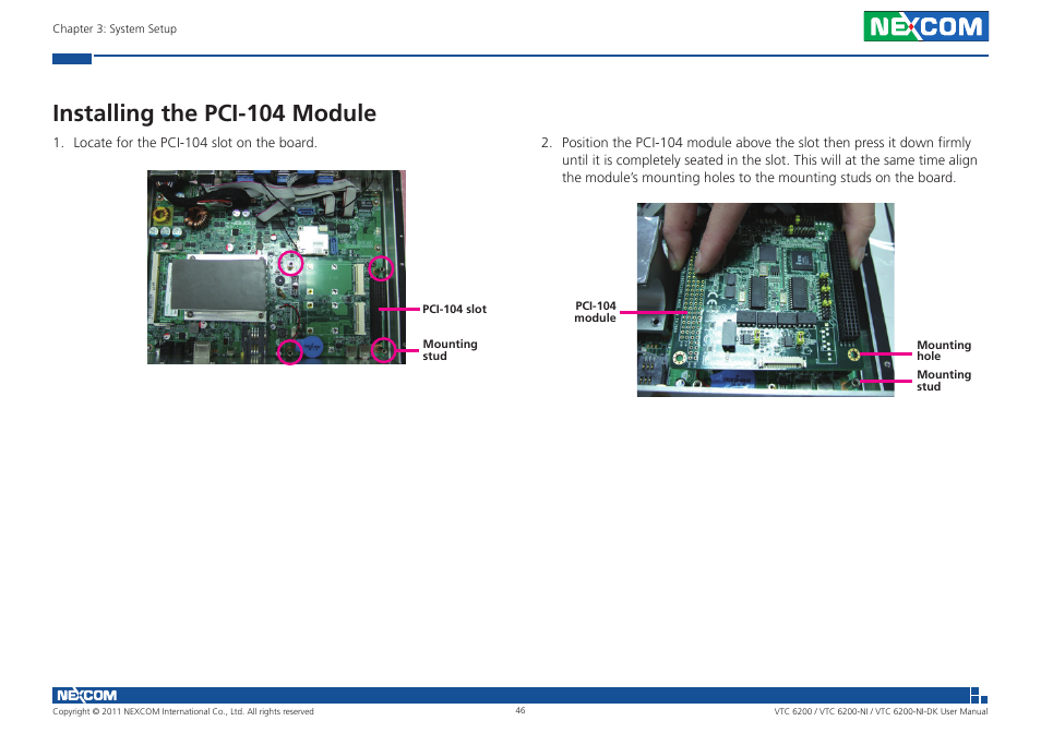 Installing the pci-104 module | NEXCOM VTC 6200 User Manual | Page 59 / 81