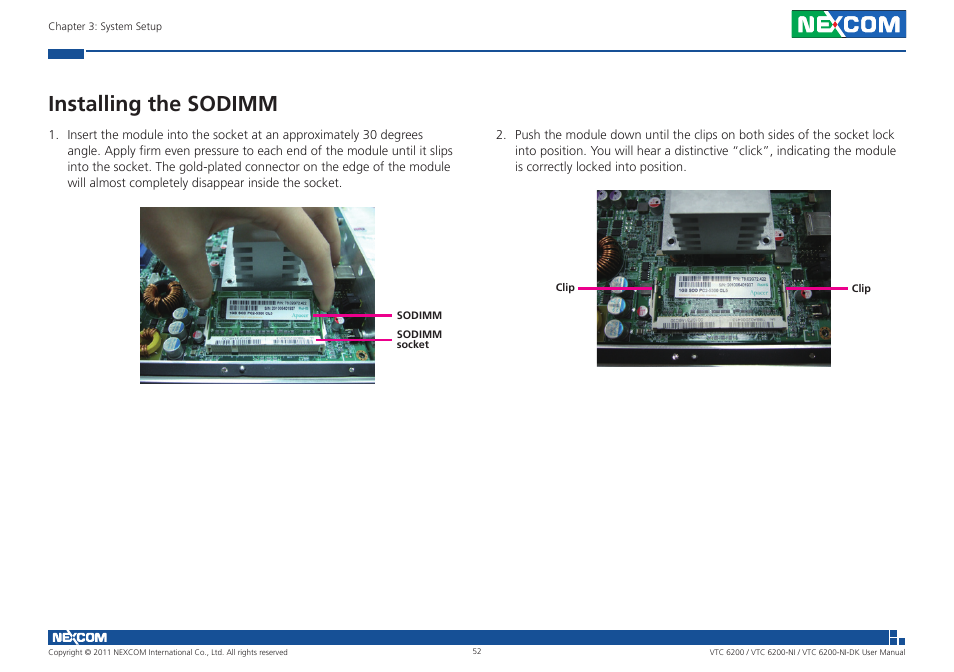 Installing the sodimm | NEXCOM VTC 6200 User Manual | Page 65 / 81