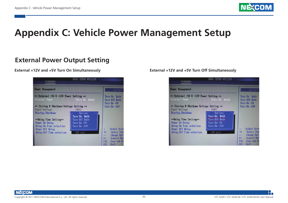 Appendix c: vehicle power management setup, External power output setting | NEXCOM VTC 6200 User Manual | Page 73 / 81