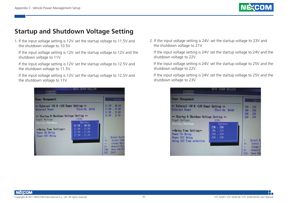 Startup and shutdown voltage setting | NEXCOM VTC 6200 User Manual | Page 75 / 81