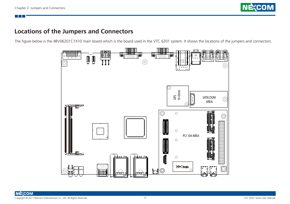 Locations of the jumpers and connectors | NEXCOM VTC 6201 User Manual | Page 29 / 76