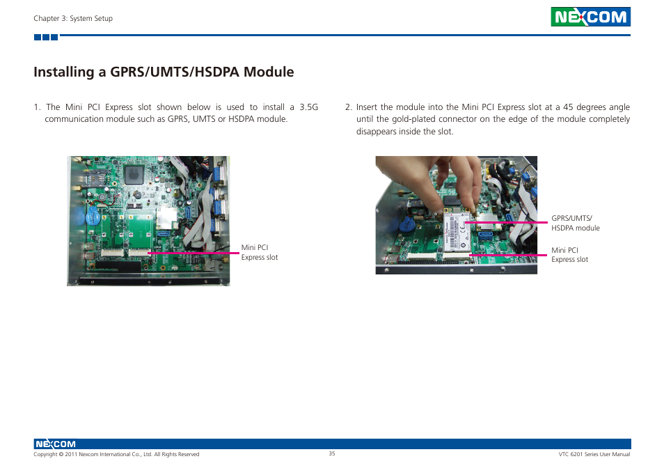 Installing a gprs/umts/hsdpa module | NEXCOM VTC 6201 User Manual | Page 49 / 76