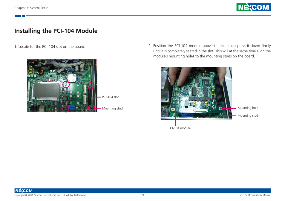 Installing the pci-104 module | NEXCOM VTC 6201 User Manual | Page 54 / 76