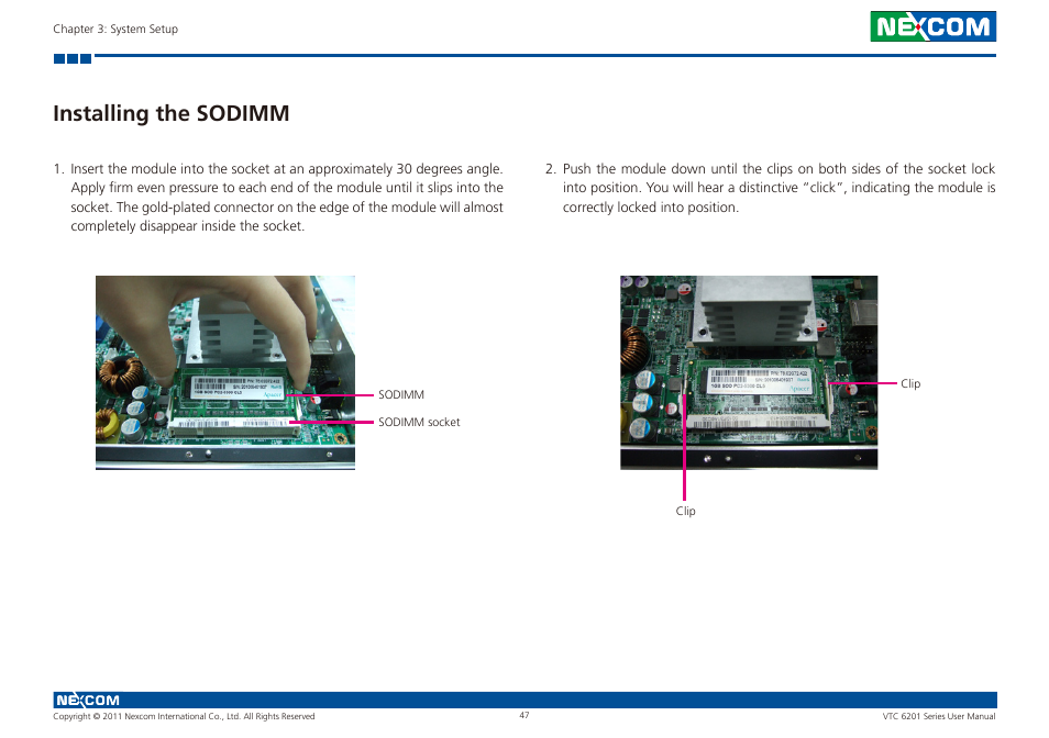 Installing the sodimm | NEXCOM VTC 6201 User Manual | Page 61 / 76