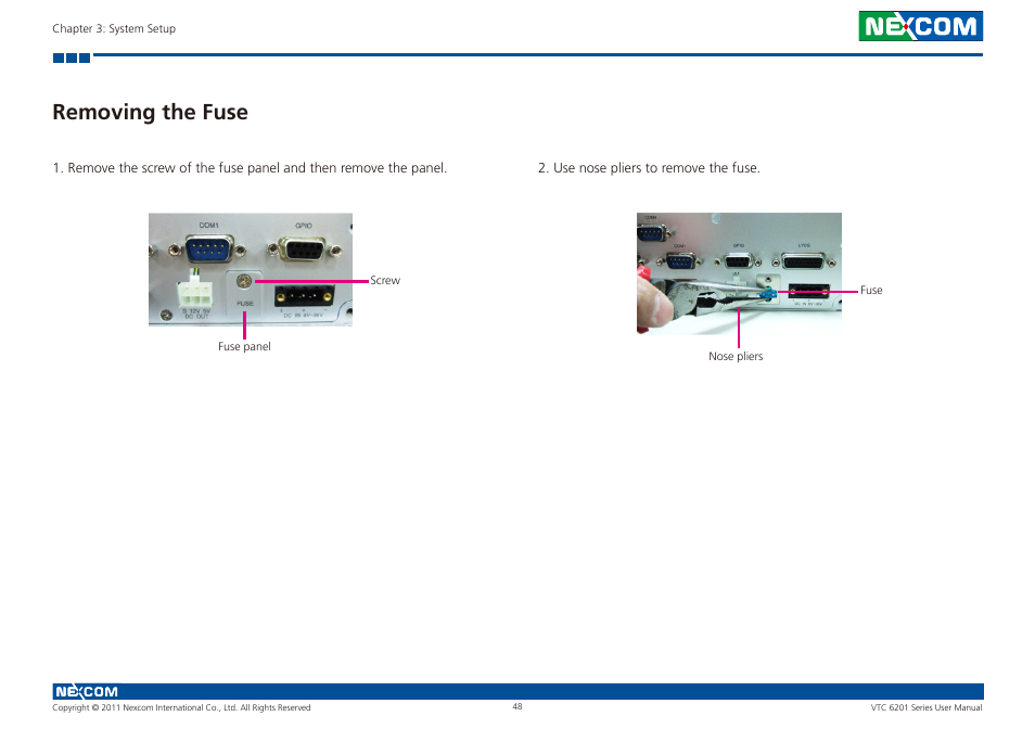 Removing the fuse | NEXCOM VTC 6201 User Manual | Page 62 / 76