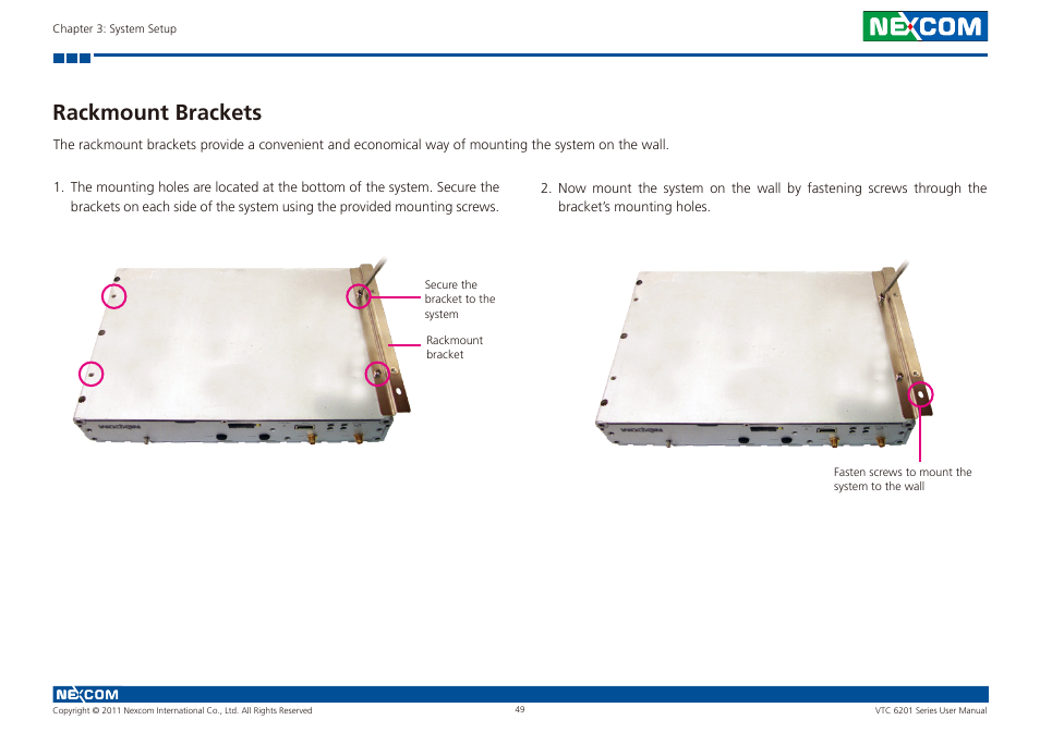 Rackmount brackets | NEXCOM VTC 6201 User Manual | Page 63 / 76