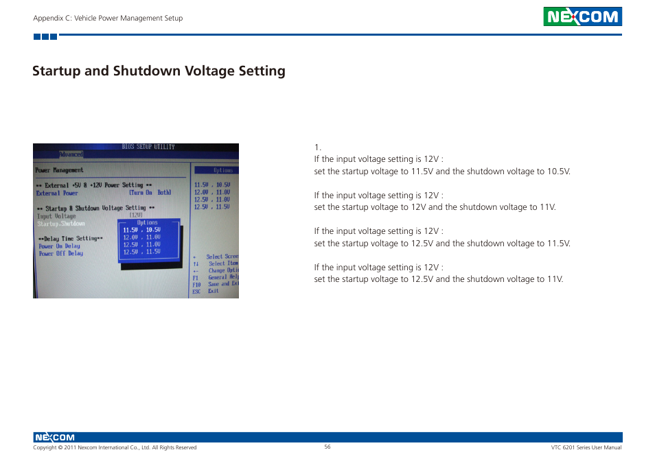 Startup and shutdown voltage setting | NEXCOM VTC 6201 User Manual | Page 70 / 76