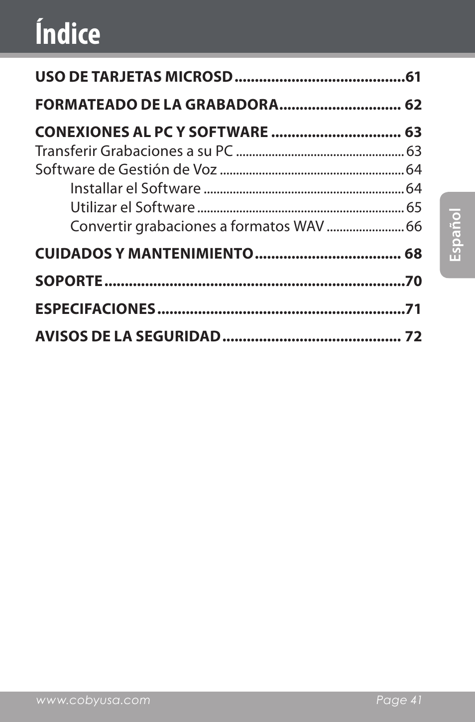 Índice | COBY electronic CXR190-1G User Manual | Page 41 / 116