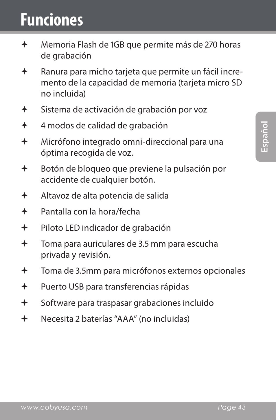 Funciones | COBY electronic CXR190-1G User Manual | Page 43 / 116
