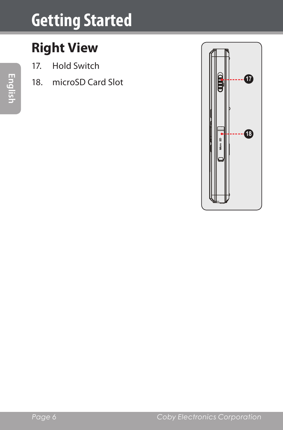 Getting started, Right view | COBY electronic CXR190-1G User Manual | Page 6 / 116
