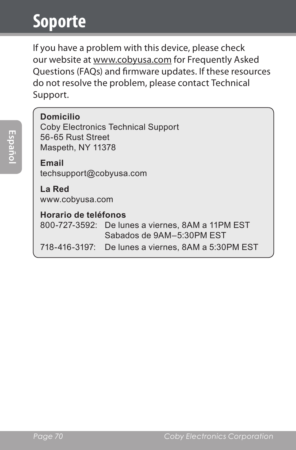 Soporte | COBY electronic CXR190-1G User Manual | Page 70 / 116