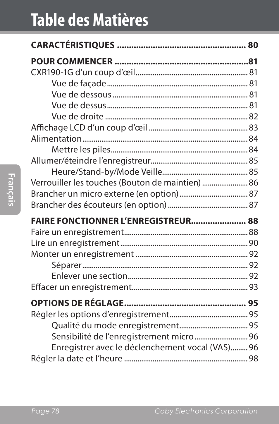 COBY electronic CXR190-1G User Manual | Page 78 / 116