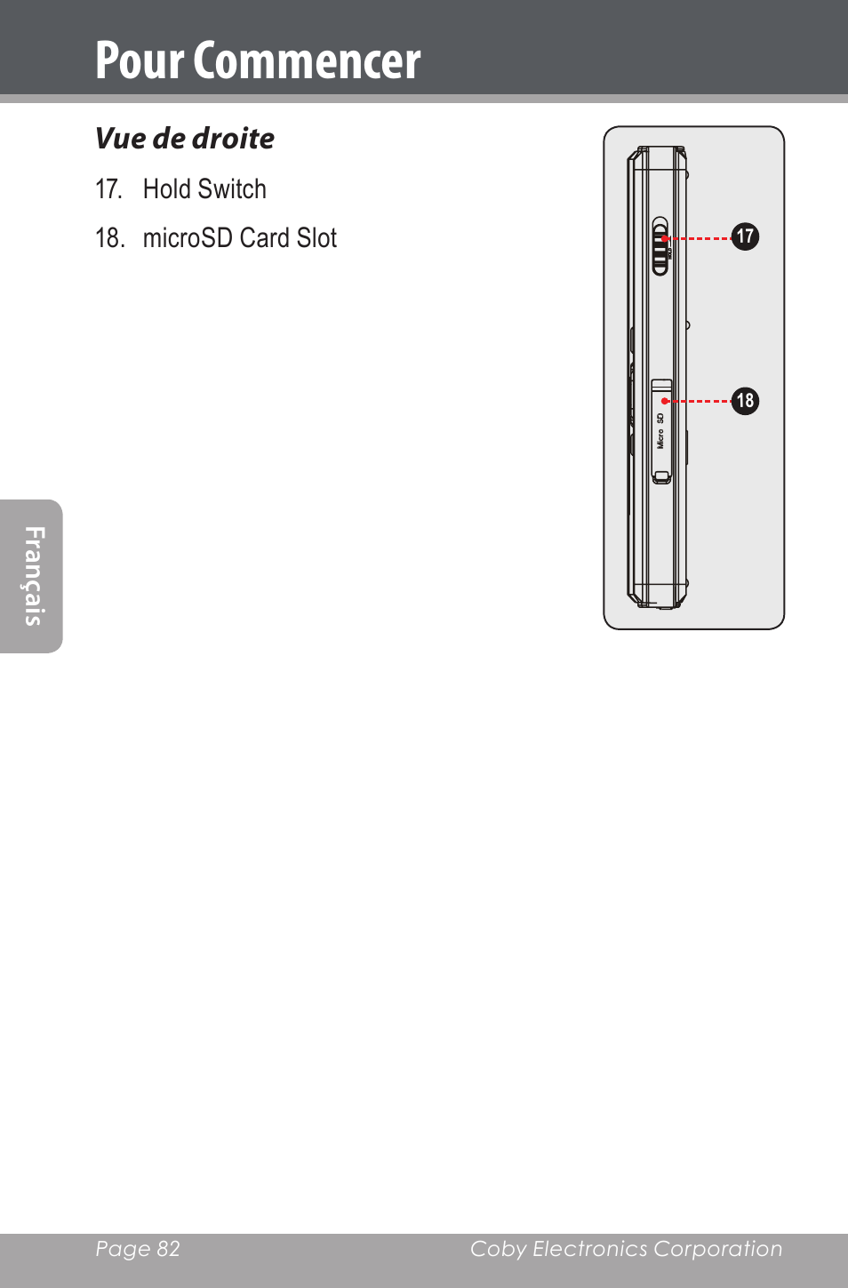 Vue de droite, Pour commencer | COBY electronic CXR190-1G User Manual | Page 82 / 116