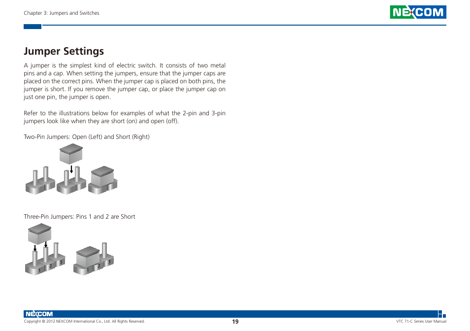 Jumper settings | NEXCOM VTC 7100-C8SK User Manual | Page 33 / 110