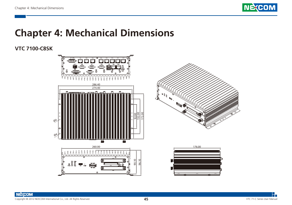 Chapter 4: mechanical dimensions, Vtc 7100-c8sk | NEXCOM VTC 7100-C8SK User Manual | Page 59 / 110