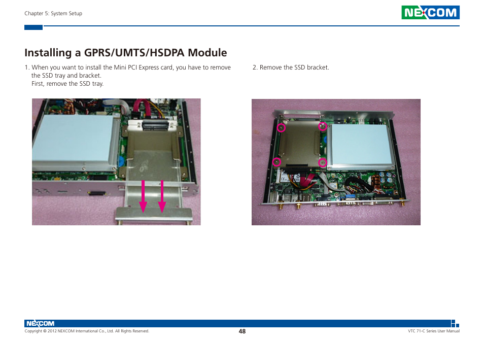 Installing a gprs/umts/hsdpa module | NEXCOM VTC 7100-C8SK User Manual | Page 62 / 110