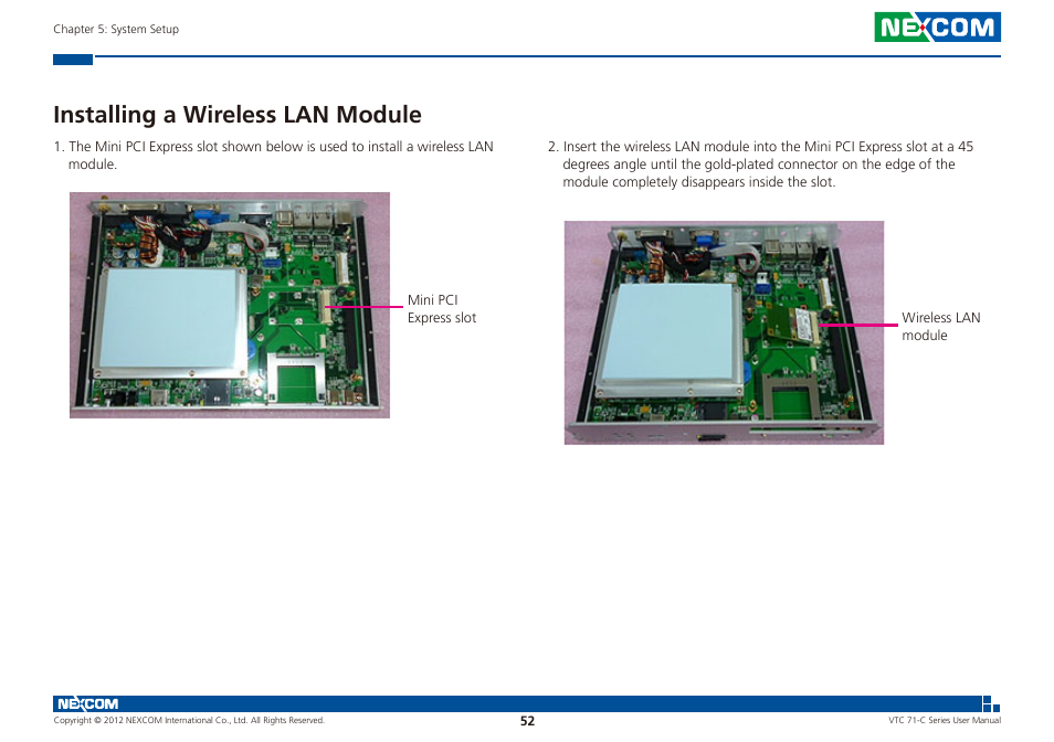 Installing a wireless lan module | NEXCOM VTC 7100-C8SK User Manual | Page 66 / 110