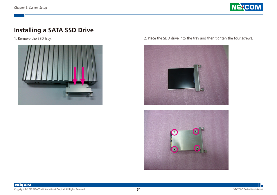 Installing a sata ssd drive | NEXCOM VTC 7100-C8SK User Manual | Page 68 / 110