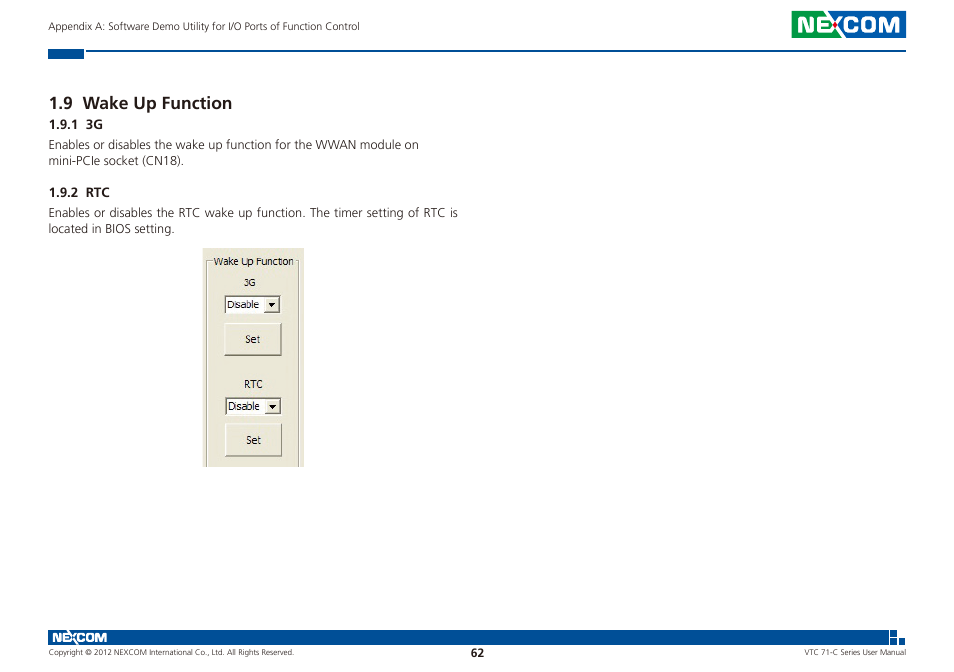 9 wake up function | NEXCOM VTC 7100-C8SK User Manual | Page 76 / 110