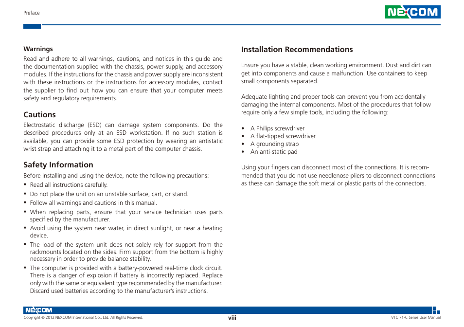 NEXCOM VTC 7100-C8SK User Manual | Page 8 / 110