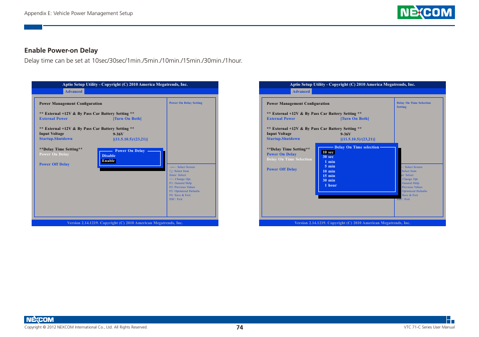 Enable power-on delay | NEXCOM VTC 7100-C8SK User Manual | Page 88 / 110