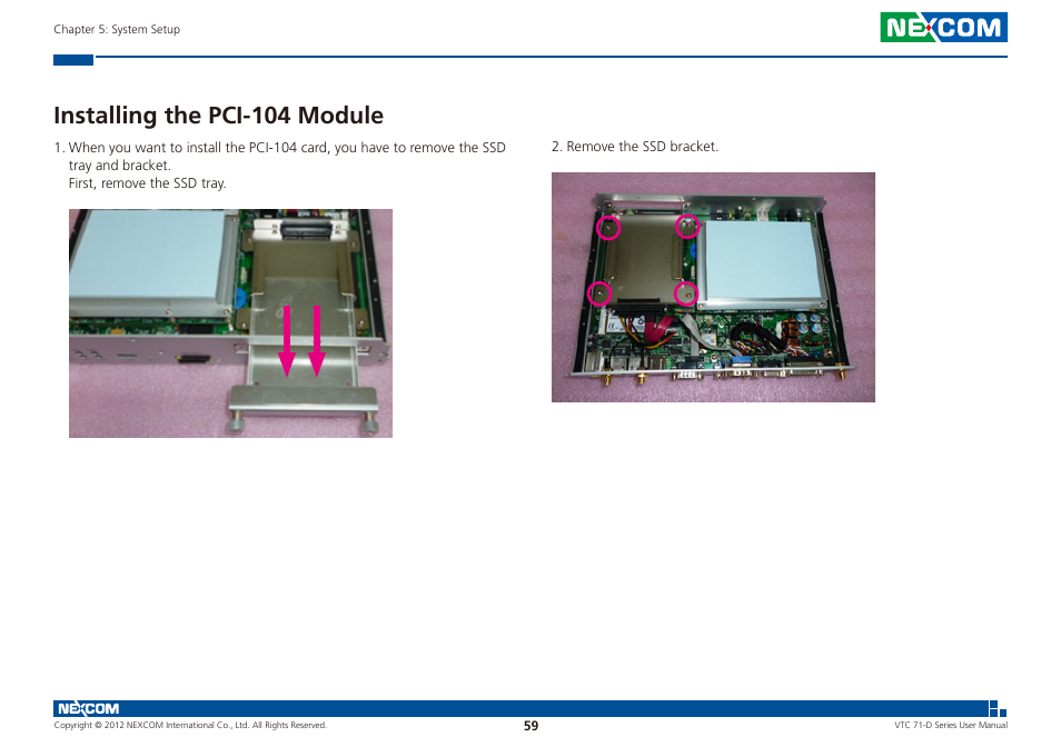 Installing the pci-104 module | NEXCOM VTC 7100-D1K User Manual | Page 73 / 117