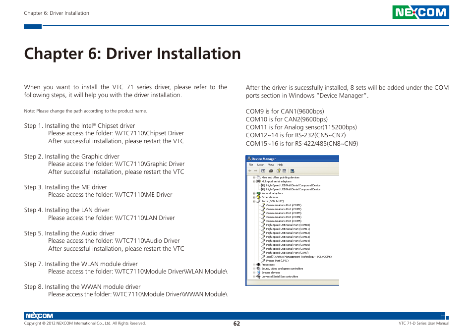 Chapter 6: driver installation | NEXCOM VTC 7100-D1K User Manual | Page 76 / 117