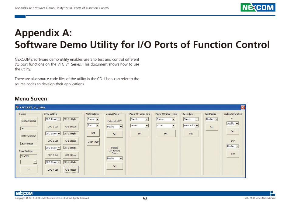 Menu screen | NEXCOM VTC 7100-D1K User Manual | Page 77 / 117