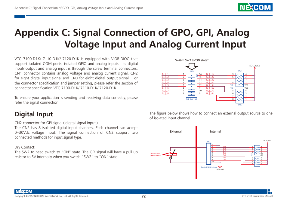 Digital input, External internal | NEXCOM VTC 7100-D1K User Manual | Page 86 / 117