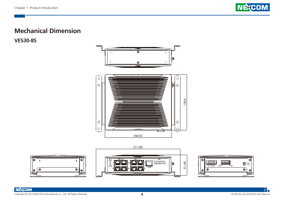 Mechanical dimension, Ves30-8s | NEXCOM VES30-4S User Manual | Page 15 / 23