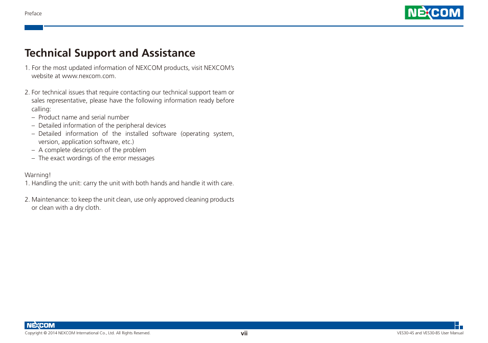 Technical support and assistance | NEXCOM VES30-4S User Manual | Page 7 / 23