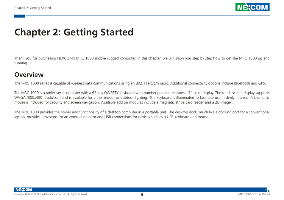 Chapter 2: getting started, Overview | NEXCOM MRC 1000 User Manual | Page 18 / 47