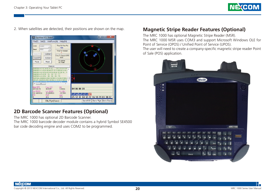 2d barcode scanner features (optional), Magnetic stripe reader features (optional) | NEXCOM MRC 1000 User Manual | Page 33 / 47