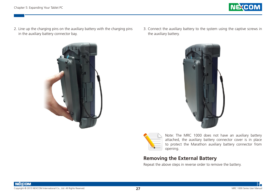 Removing the external battery | NEXCOM MRC 1000 User Manual | Page 40 / 47