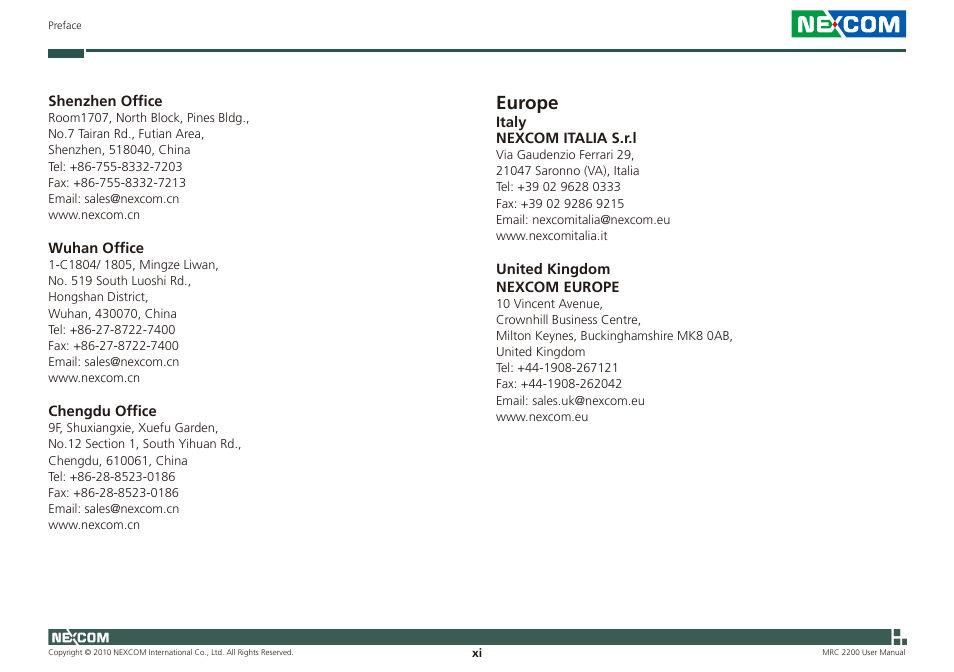 Europe | NEXCOM MRC 2200 User Manual | Page 11 / 68