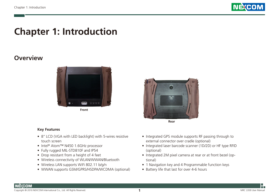 Chapter 1: introduction, Overview | NEXCOM MRC 2200 User Manual | Page 14 / 68