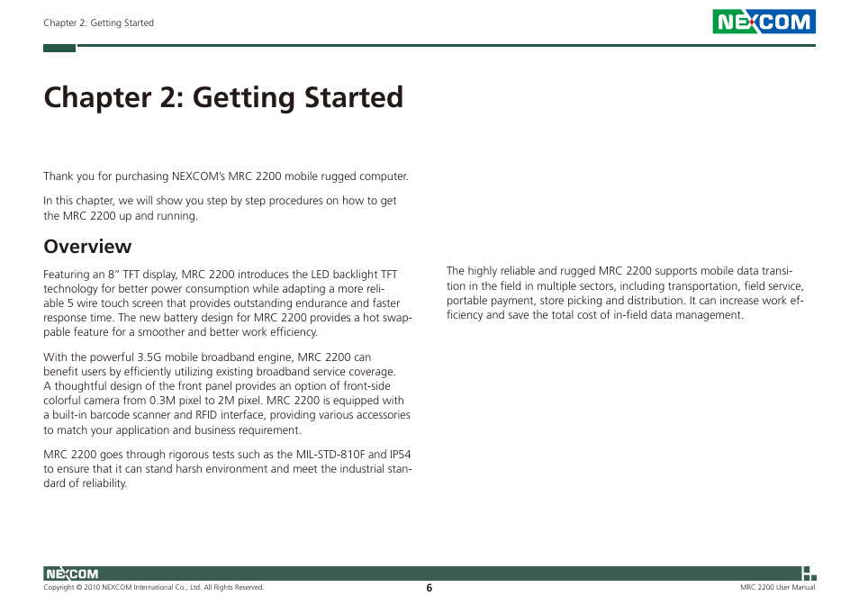 Chapter 2: getting started, Overview | NEXCOM MRC 2200 User Manual | Page 19 / 68