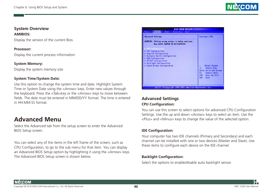 Advanced menu | NEXCOM MRC 2200 User Manual | Page 59 / 68