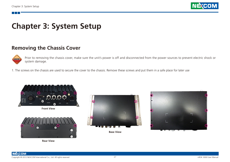 Chapter 3: system setup, Removing the chassis cover | NEXCOM nROK 3000 User Manual | Page 40 / 50