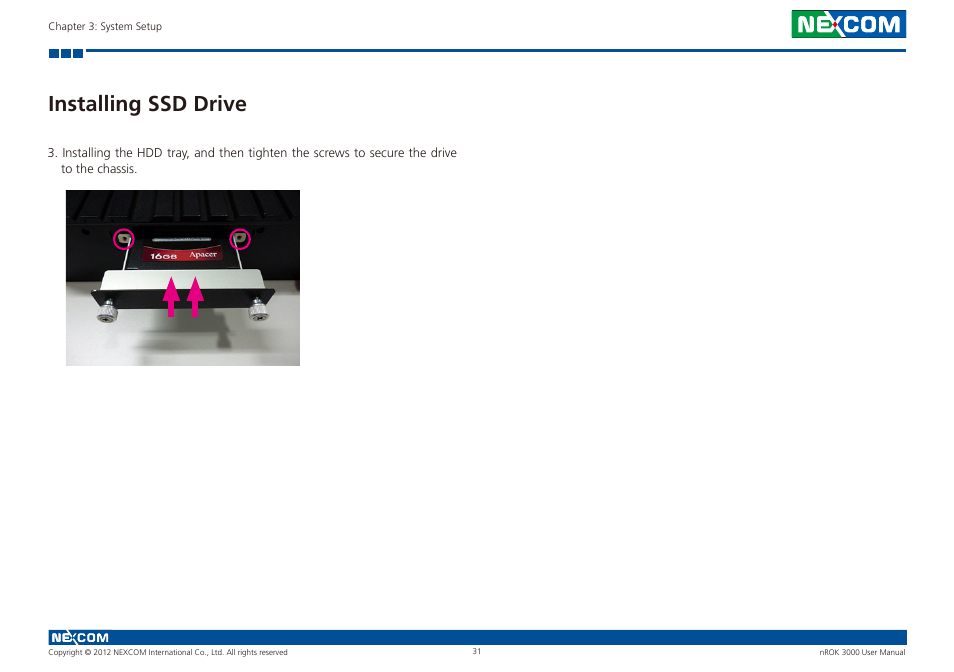 Installing ssd drive | NEXCOM nROK 3000 User Manual | Page 44 / 50