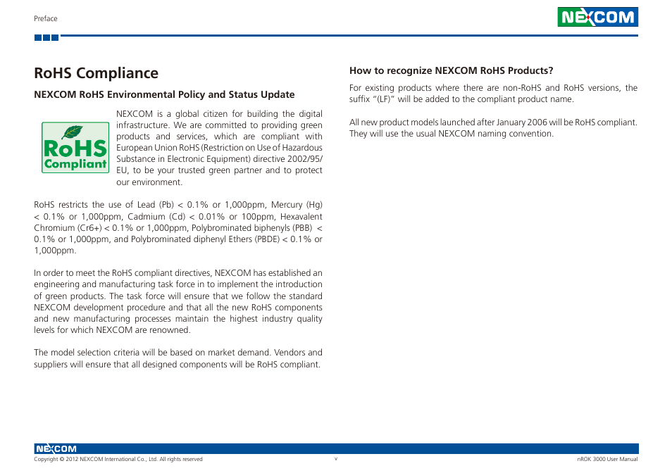 Rohs compliance | NEXCOM nROK 3000 User Manual | Page 5 / 50