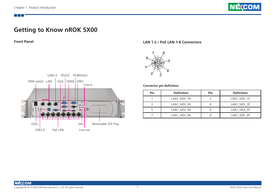 Getting to know nrok 5x00, Front panel | NEXCOM nROK 5300 User Manual | Page 18 / 62