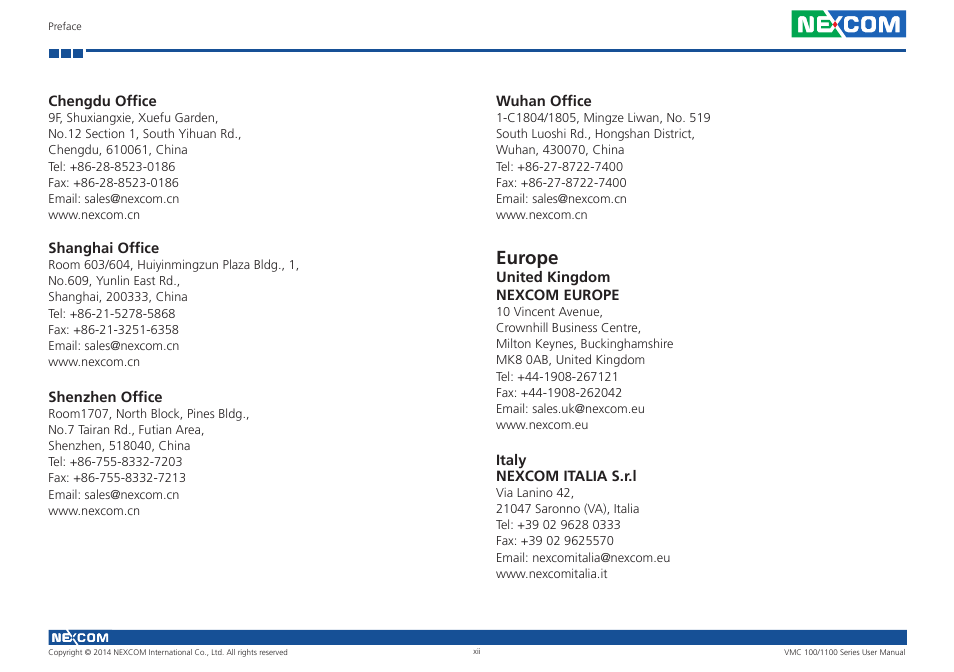 Europe | NEXCOM VMC 100 User Manual | Page 12 / 113