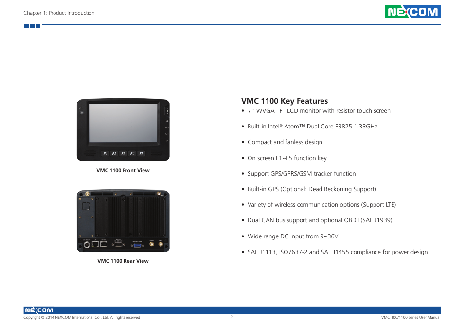 Vmc 1100 key features | NEXCOM VMC 100 User Manual | Page 16 / 113